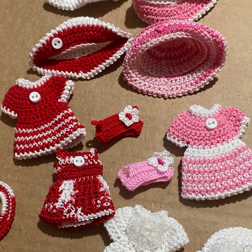 Handmade Crochet Doll Clothes Set - Red and Pink